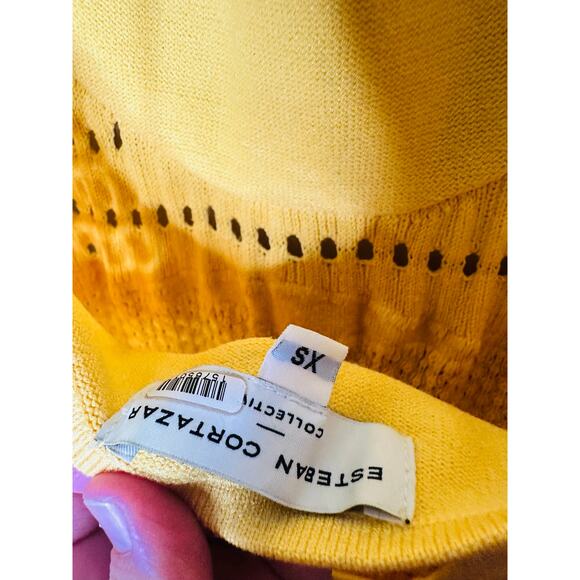 ESTEBAN CORTAZAR x RTR Yellow Knit Sweater Sleeveless Crochet Midi Dress Size XS - Picture 11 of 14
